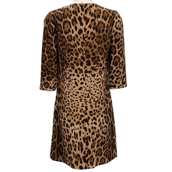 Dolce & Gabbana Brown / Tan Crepe Animal Print Shift Dress - Picture 3 of 4